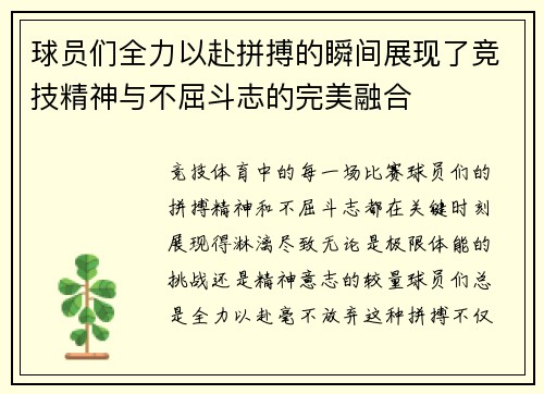 球员们全力以赴拼搏的瞬间展现了竞技精神与不屈斗志的完美融合